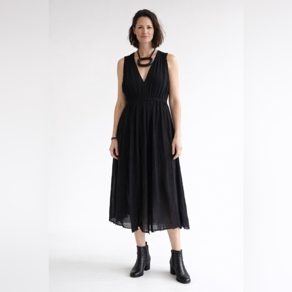 Raquel Allegra Desert Dress Black Gauze Midi Boho Sleeveless 3 Large